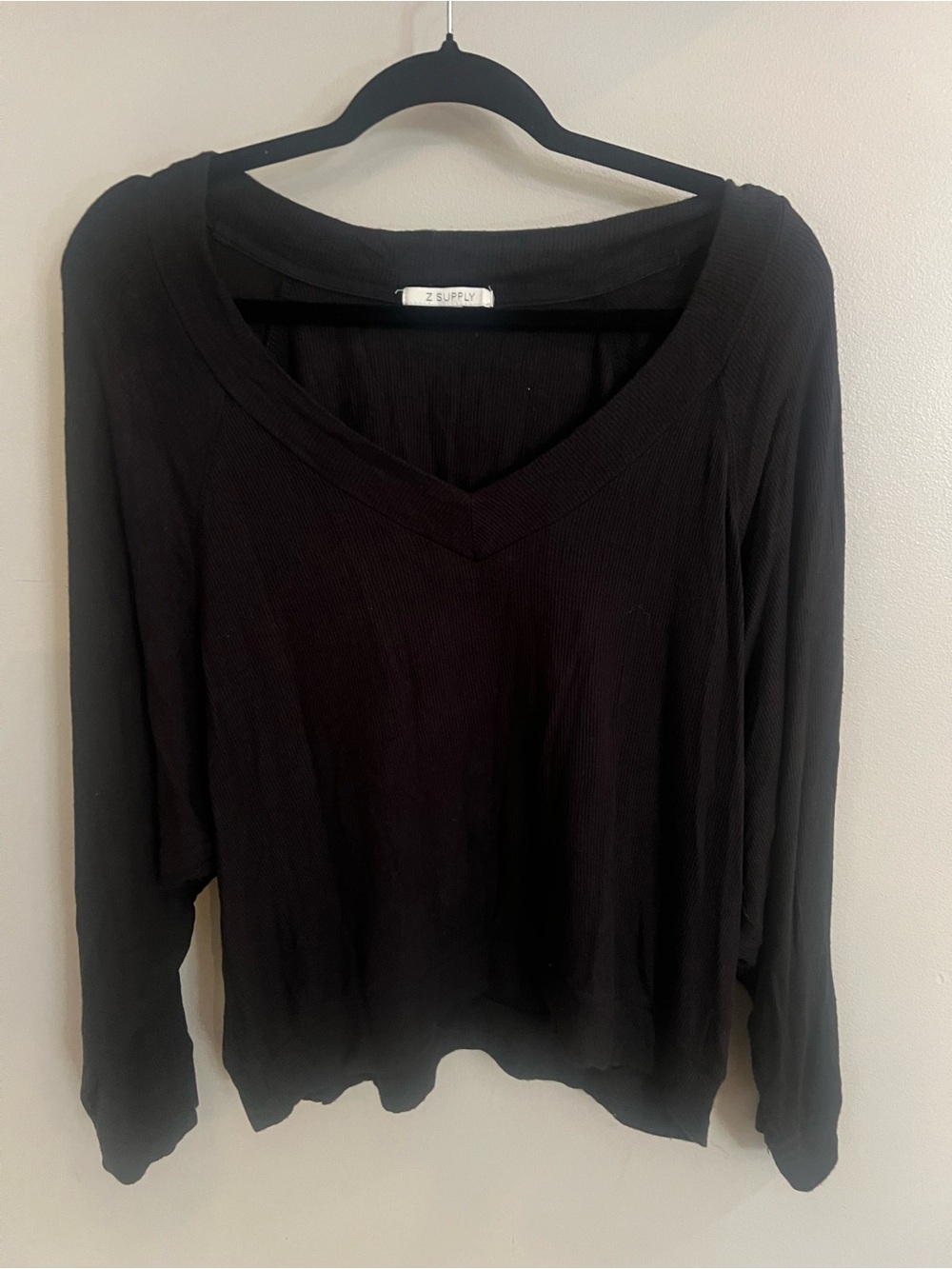 Z Supply Black V-Neck Lightweight Long Sleeve Tee